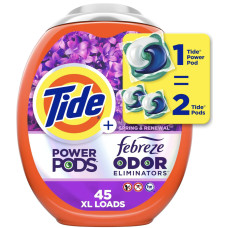 Капсули для прання універсальні Tide Power Pods Febreze Odor Eliminators + Lasting Freshness Spring & Renewal, 45 штук